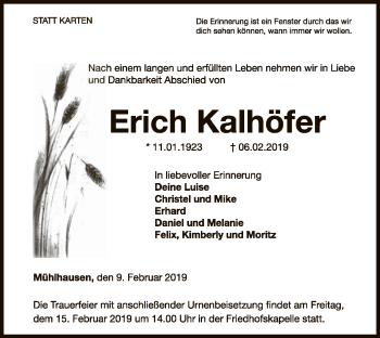 Traueranzeige von Erich Kalhöfer von WLZ