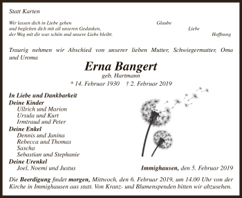 Traueranzeige von Erna Bangert von WLZ