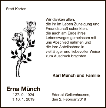 Traueranzeige von Erna Münch von WLZ