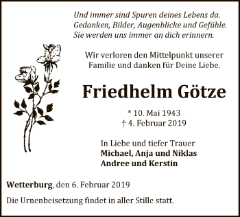 Traueranzeige von Friedhelm Götze von WLZ