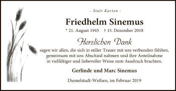Traueranzeige von Friedhelm Sinemus von WLZ