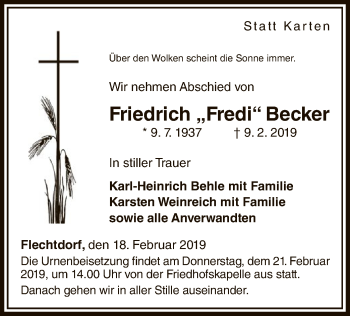 Traueranzeige von Friedrich Becker von WLZ