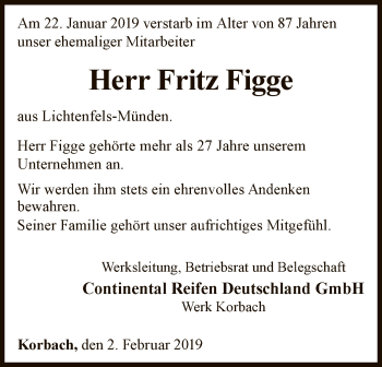 Traueranzeige von Fritz Figge von WLZ