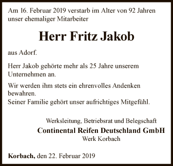 Traueranzeige von Fritz Jakob von WLZ