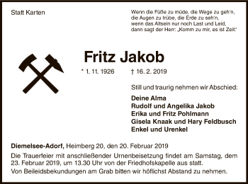 Traueranzeige von Fritz Jakob von WLZ