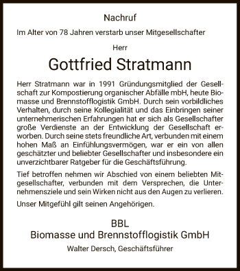Traueranzeige von Gottfried Stratmann von WLZ