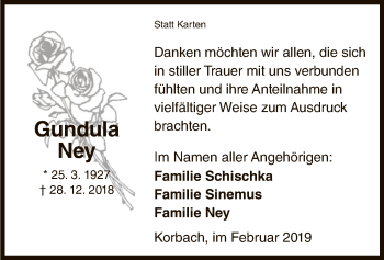 Traueranzeige von Gundula Ney von WLZ