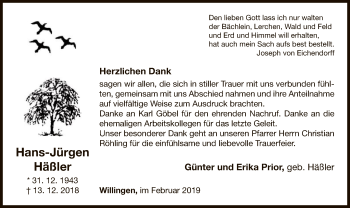 Traueranzeige von Hans-Jürgen Häßler von WLZ