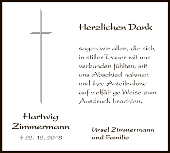 Traueranzeige von Hartwig Zimmermann von WLZ