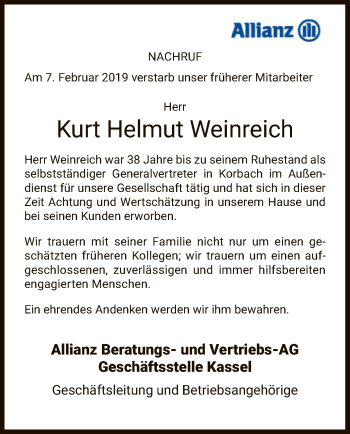 Traueranzeige von Helmut Weinreich von WLZ