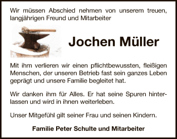 Traueranzeige von Jochen Müller von WLZ