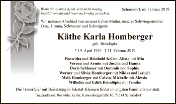 Traueranzeige von Käthe Karla Homberger von WLZ