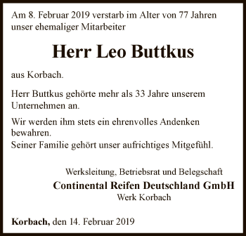 Traueranzeige von Leo Buttkus von WLZ