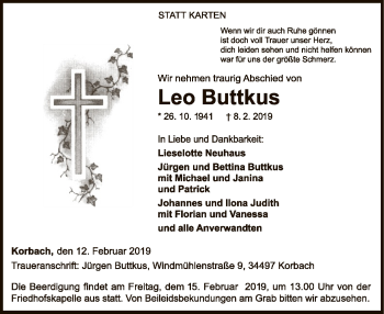 Traueranzeige von Leo Buttkus von WLZ