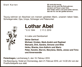 Traueranzeige von Lothar Abel von WLZ