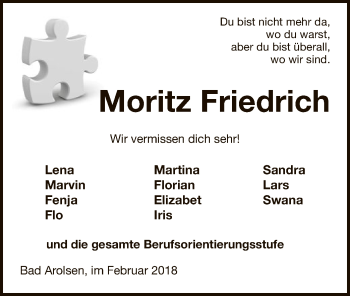 Traueranzeige von Moritz Friedrich von WLZ