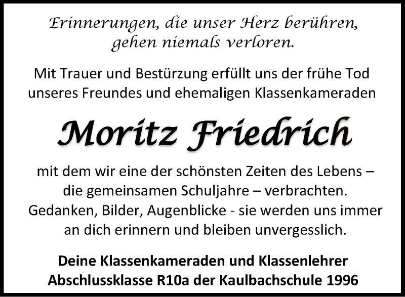  Traueranzeige für Moritz Friedrich vom 21.02.2019 aus WLZ