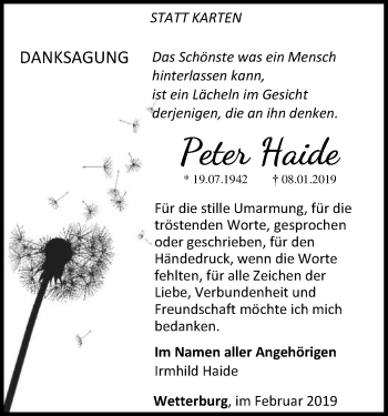 Traueranzeige von Peter Haide von WLZ