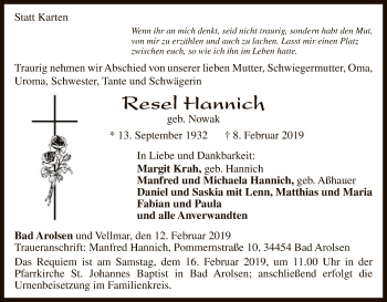 Traueranzeige von Resel Hannich von WLZ
