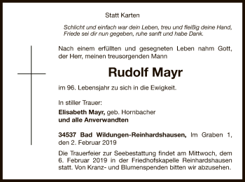 Traueranzeige von Rudolf Mayr von WLZ