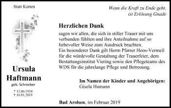 Traueranzeige von Ursula Haftmann von WLZ