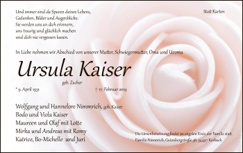 Traueranzeige von Ursula Kaiser von WLZ