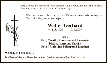 Traueranzeige von Walter Gerhard von WLZ