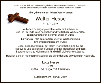 Traueranzeige von Walter Hesse von WLZ