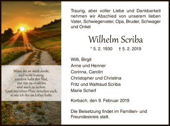 Traueranzeige von Wilhelm Scriba von WLZ