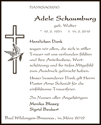 Traueranzeige von Adele Schaumburg von WLZ