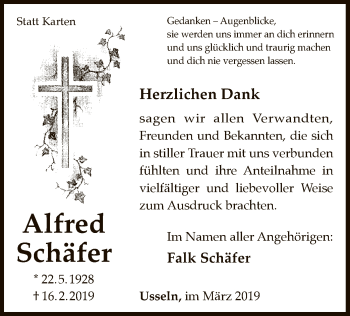 Traueranzeige von Alfred Schäfer von WLZ