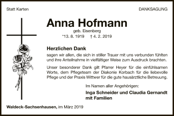 Traueranzeige von Anna Hofmann von WLZ