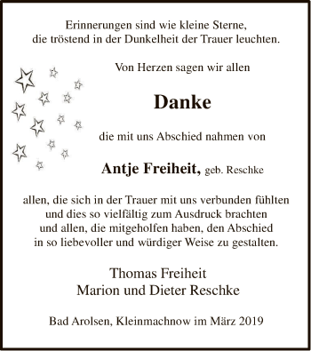 Traueranzeige von Antje Freiheit von WLZ