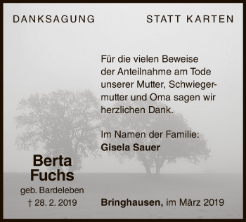 Traueranzeige von Berta Fuchs von WLZ