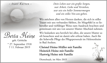 Traueranzeige von Berta Heine von WLZ