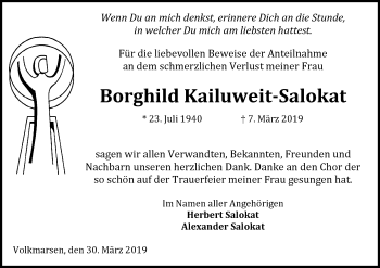 Traueranzeige von Borghild Kailuweit-Salokat von WLZ