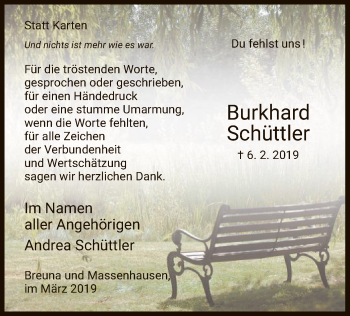 Traueranzeige von Burkhard Schüttler von WLZ