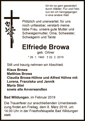 Traueranzeige von Elfriede Browa von WLZ