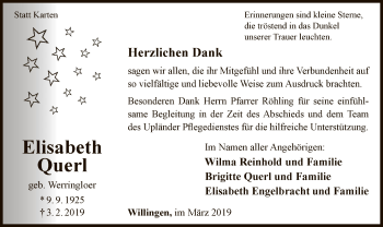 Traueranzeige von Elisabeth Querl von WLZ