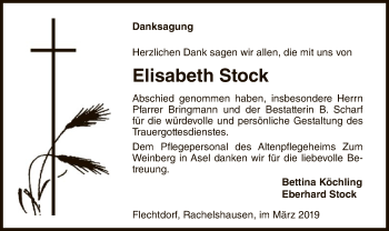 Traueranzeige von Elisabeth Stock von WLZ