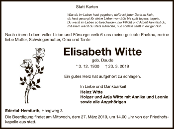 Traueranzeige von Elisabeth Witte von WLZ