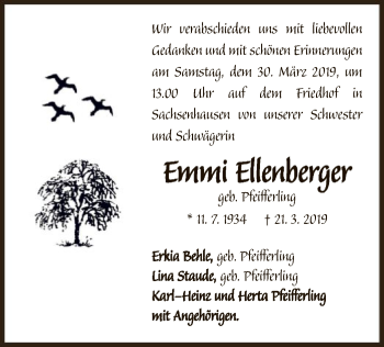 Traueranzeige von Emmi Ellenberger von WLZ
