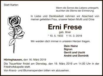 Traueranzeige von Erni Frese von WLZ