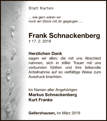 Traueranzeige von Frank Schnackenberg von WLZ