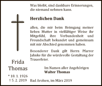 Traueranzeige von Frida Thomas von WLZ