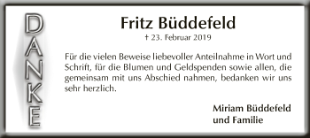 Traueranzeige von Fritz Büddefeld von WLZ