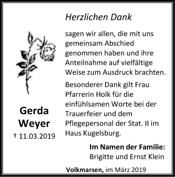 Traueranzeige von Gerda Weyer von WLZ