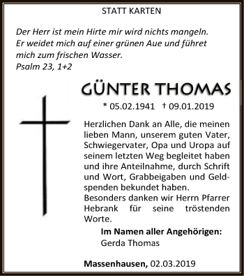 Traueranzeige von Günter Thomas von WLZ