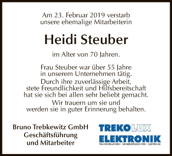 Traueranzeige von Heidi Steuber von WLZ