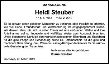 Traueranzeige von Heidi Steuber von WLZ